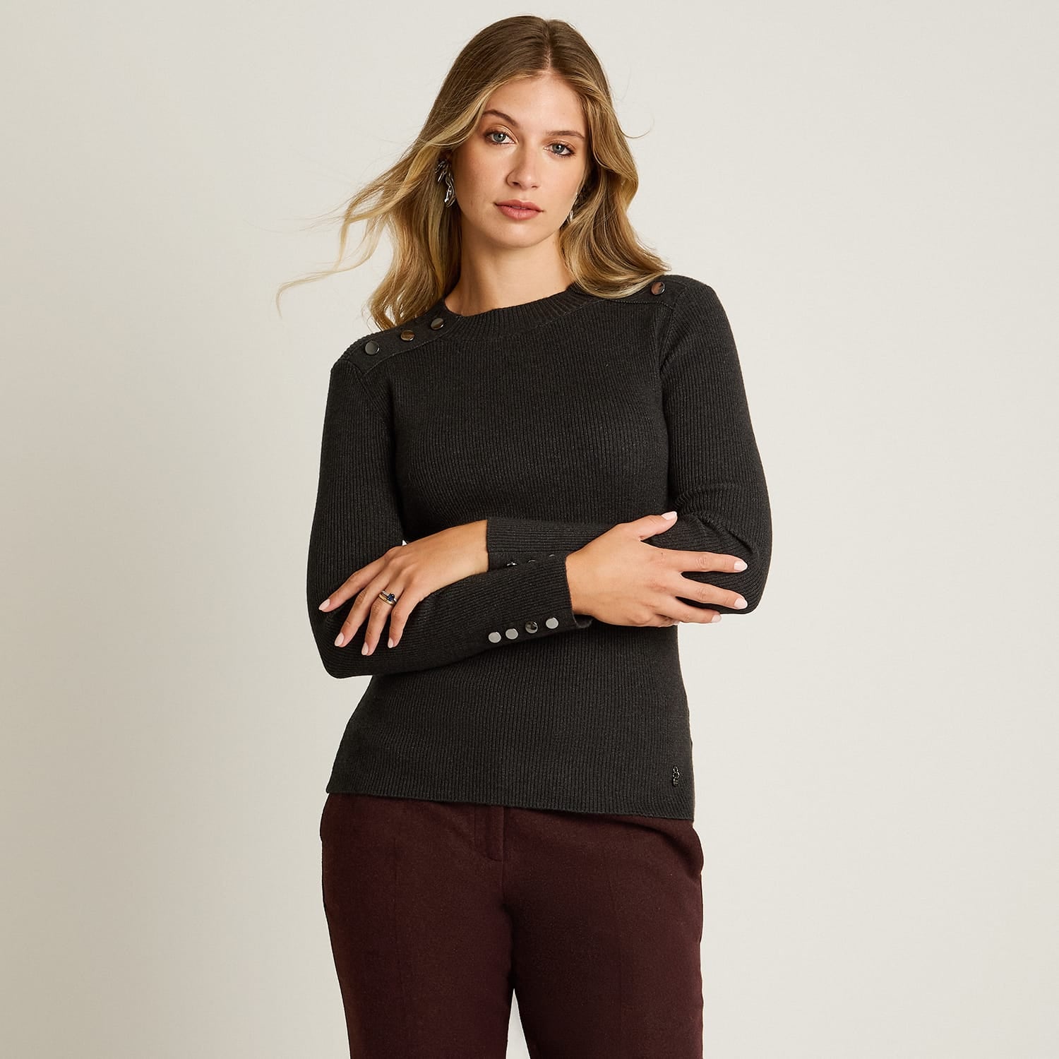Sweater Marengo Manga Larga Elasticidad Media Sin Forro Calce Normal Tela Tejido